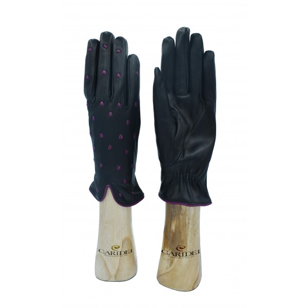 Guanto donna in vera pelle nappa foderato cashmere con nodini.